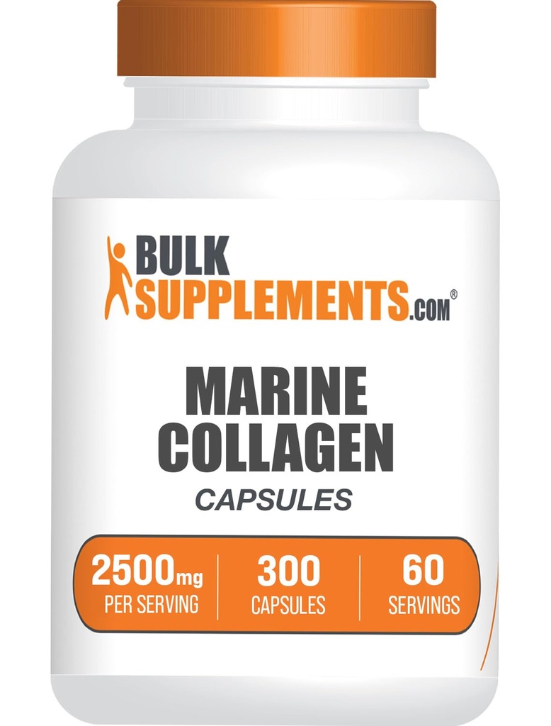 BulkSupplements.com Capsule de colagen marin - supliment de colagen de pește, Colagen pentru femei și bărbați - Colagen hidrolizat, gluten gratuit, 5 capsule per servire, 300 capsule (Pachet de 1)