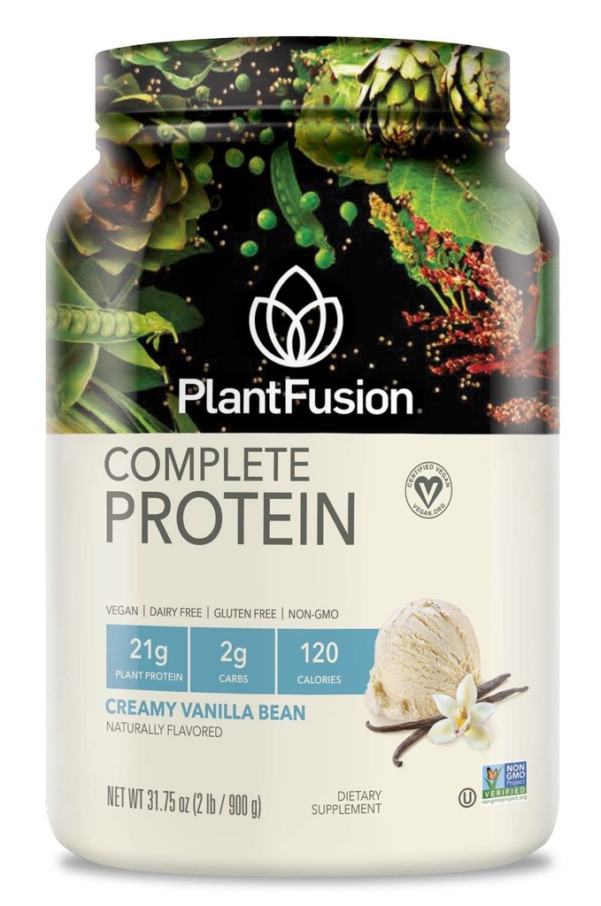 Pudră de proteine din Vegan complet de uzină - praf de proteine pe bază de plante cu BCAAs, enzime digestive și proteine din mazăre - Keto, gluten gratuit, soia, non-Dairy, fără zahăr, non-GMO - Vanilla Bean 2 lb