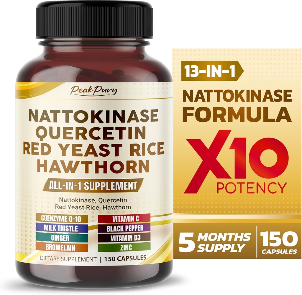 Nattokinaza 5000FU Querbetin Red Yeast Rice Hawthorn - Suport general pentru Wellness - Made in USA