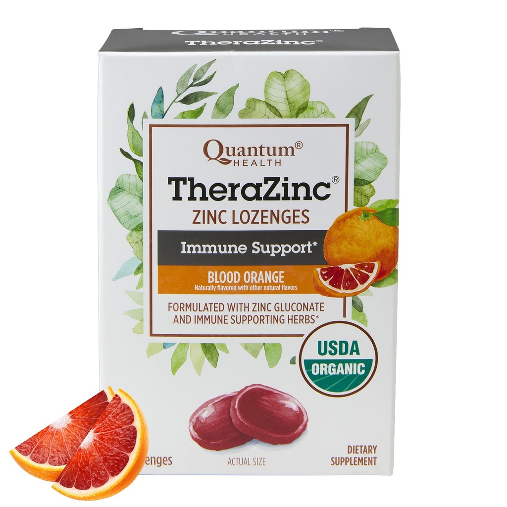 Quantum Health TheraZinc Organic Zinc Lozenges Echinacea & Honey Immune Support for Adulți & Kids 12+ În mod natural aroma de sânge portocaliu de relief rapid cu nici un gust - 25 Conte