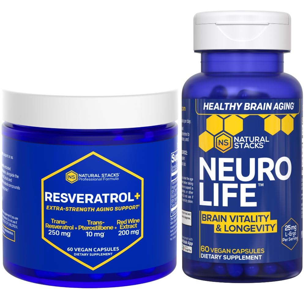 Natural STACKS NeuroLife & Resveratrol Supliment Bundle - Suportă Longevity & Brain Aging* - 120 Capsule totale