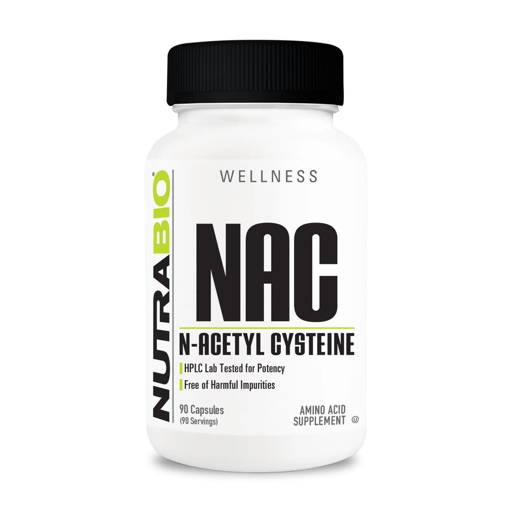 NutraBio N-Acetyl Cysteine Supliment (NAC) - 90 capsule, 600 mg Fiecare - puternic anti-oxidant - Suport imun - Boost Glutatione
