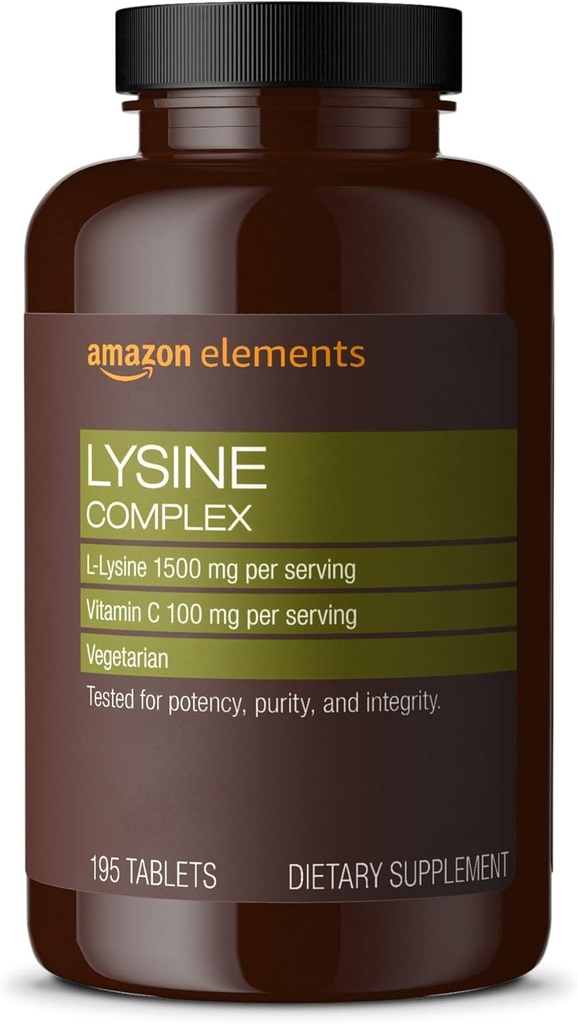 Elements Lysine Complex cu vitamina C pentru Immune Health Support, Vegetarian, 65 Servings, 195 Count (Pachetul poate varia)