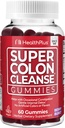 Sănătate Plus Super Colon Cleanse Gummies 15 zile de aprovizionare de ajutor de peste noapte blând de constipație ocazională, extract de frunze de senna naturale, Supliment alimentar, Aroma de Berry mixte, 60 Conte
