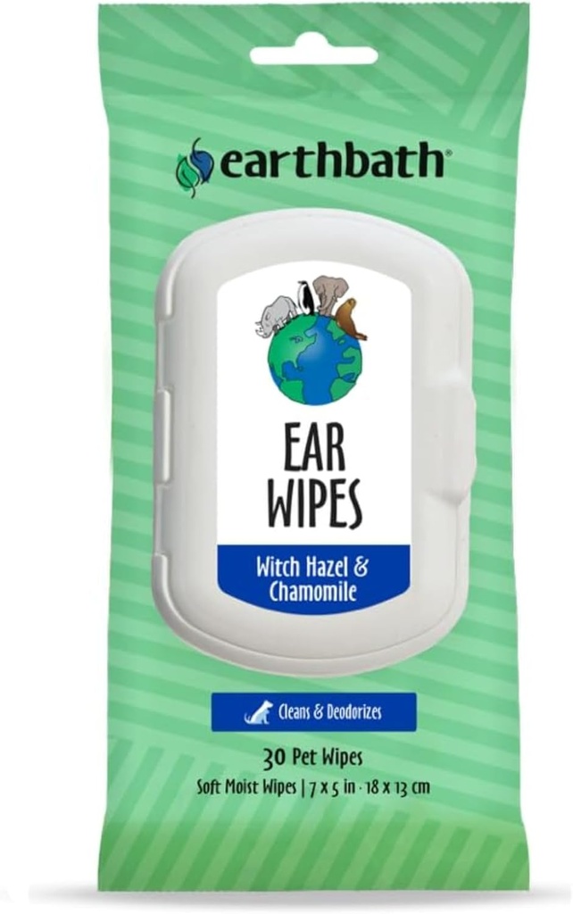earthbath Dog Ureche Wipes - Gentle Dog Ear Cleaner, Best Pet Wipes for Dogs & Cats, Made in USA, Cruzity-Free Dog Wipes, Keep Your Pet's Ears Firely Clear & Infection Free - 30 Count (1 Pack)