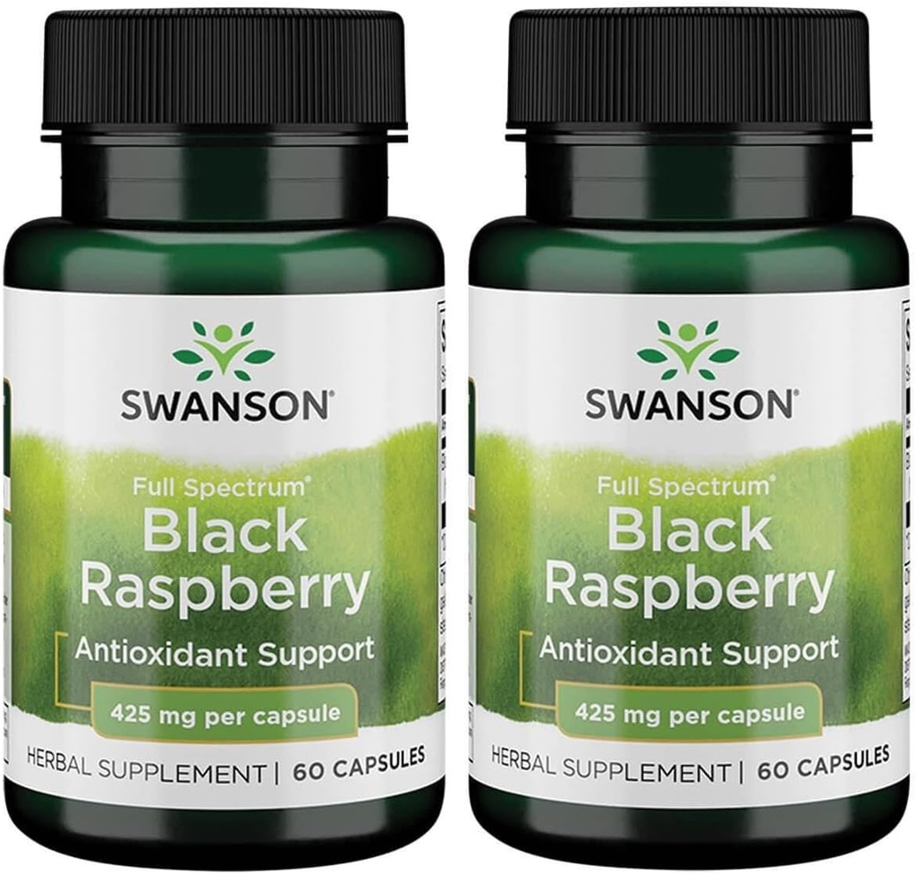 Swanson Black Raspberry - Suplimentul vegetal Promovarea suportului global de wellness - Sursa naturală de Flavonoids & Vitamina C - (60 capsule, 425 mg fiecare) (2 ambalaj)