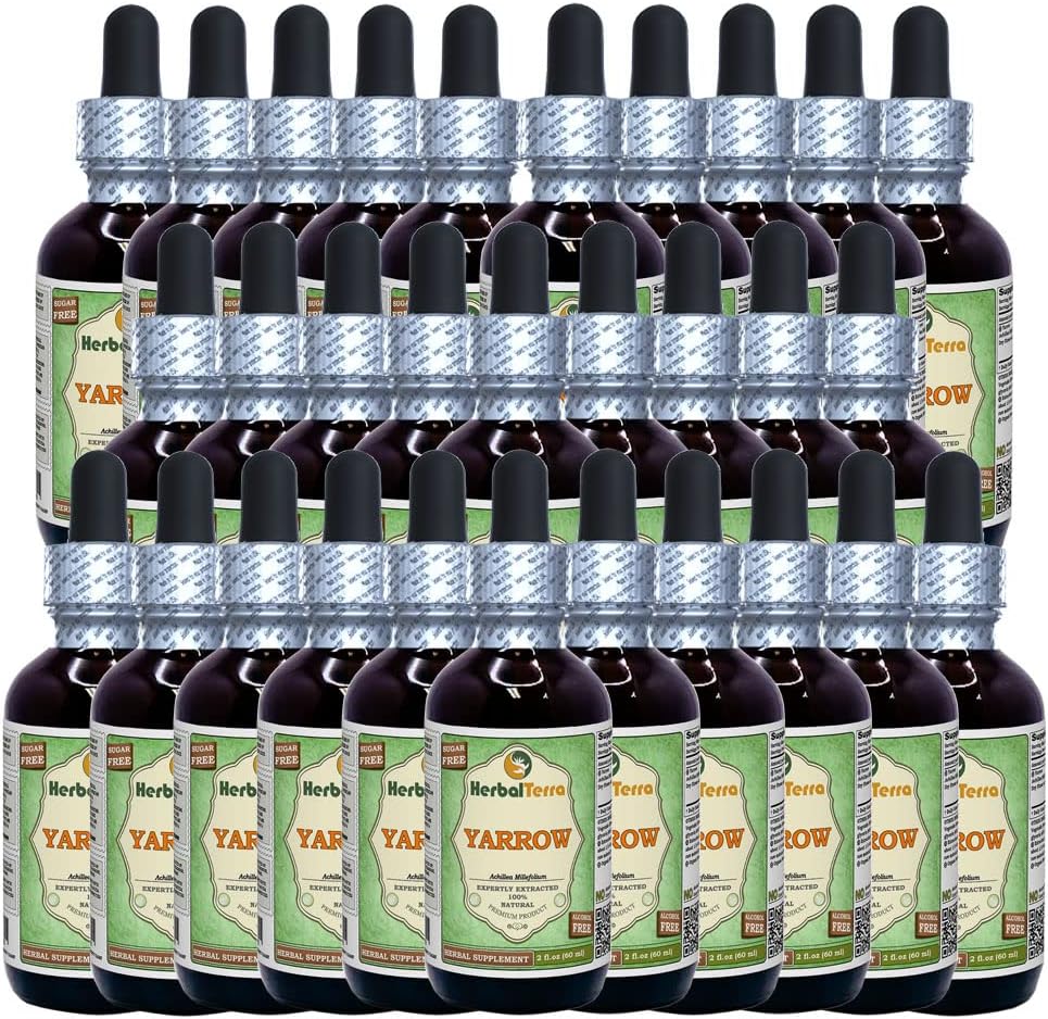 Yarrow (Achillea Millefolium) Glicerit, Extract de lichid fără alcool organic uscat (Brand Name: HerbalTerra, Proudly Made in USA) 30x2 fl.oz (30x60 ml)