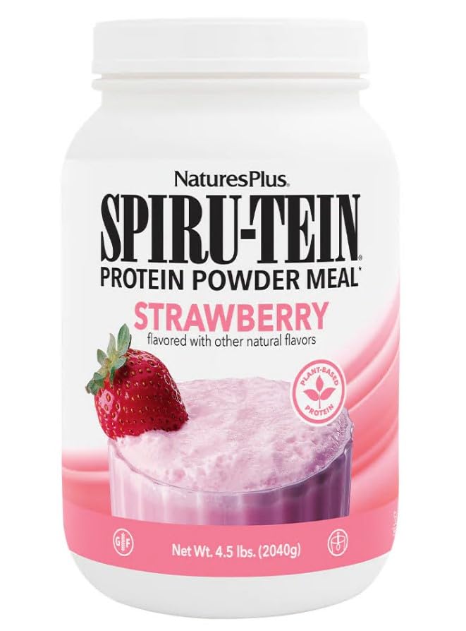 NaturesPlus SPIRU-TEIN, Căpşuni - 4,5 lbs - Shake de proteine pe bază de plante - non-GMO, vegetarian, gluten gratuit - 60 Serviri