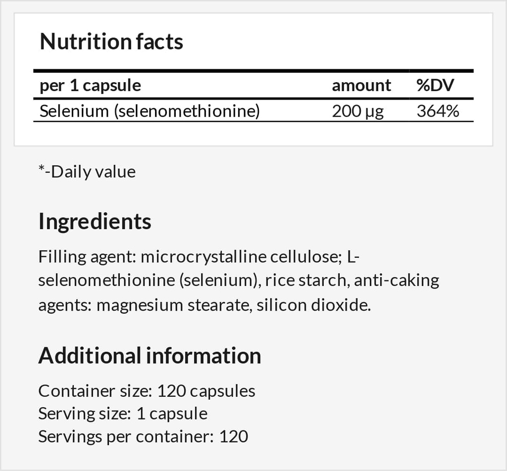 Seleniu 200 μg (Selenometionină) - 120 capsule - 4 luni de aprovizionare - Supliment alimentar pentru a sprijini sistemul tiroidian și imunitar - de MZ