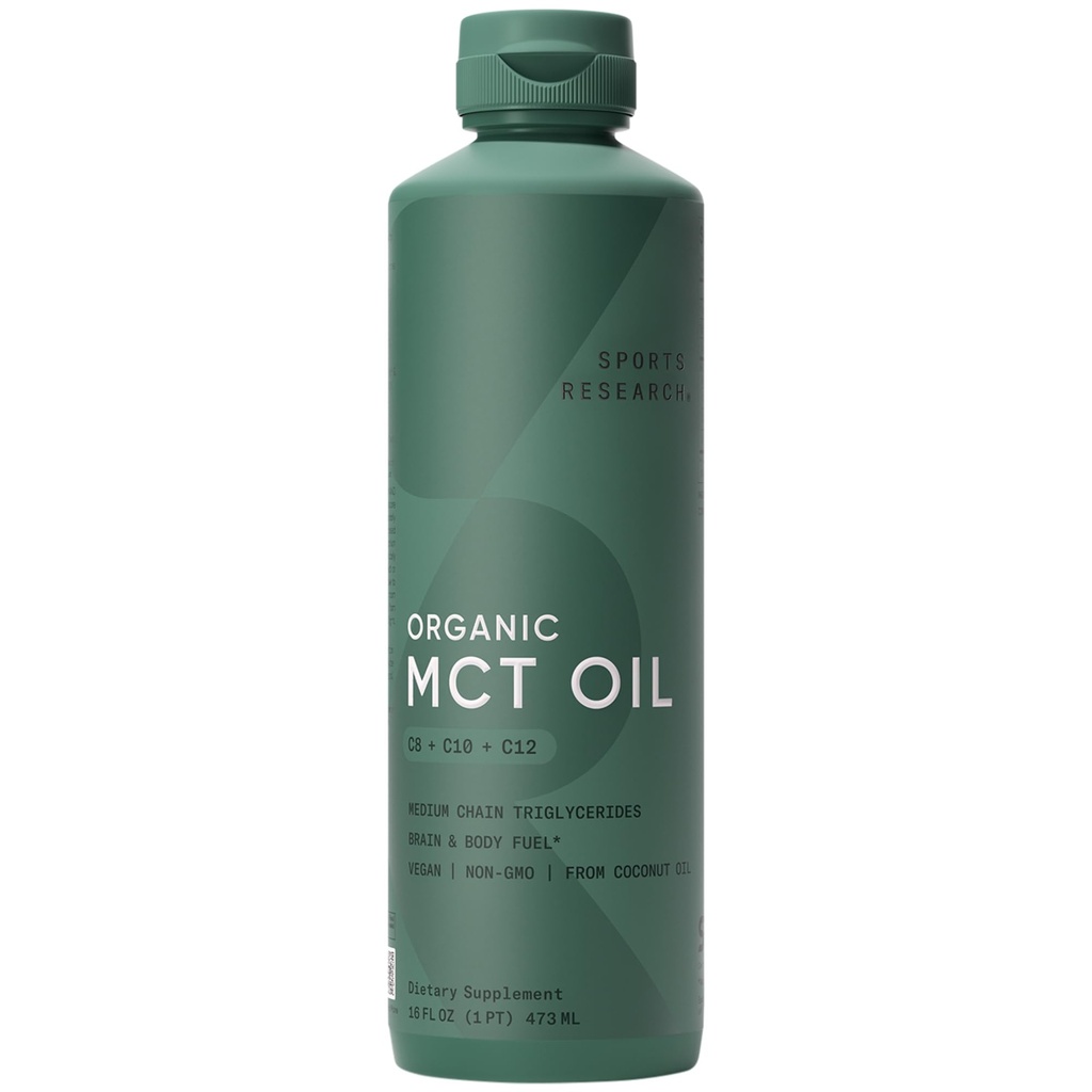 Cercetare sportivă MCT organică Ulei - Keto & Vegan MCTs C8, C10, C12 din nuci de cocos - Acid gras Brain & Body Fuel, Flavorless, non-GMO & Gluten Free - Perfect în cafea, Ceai & Proteine Shakes - 16 oz