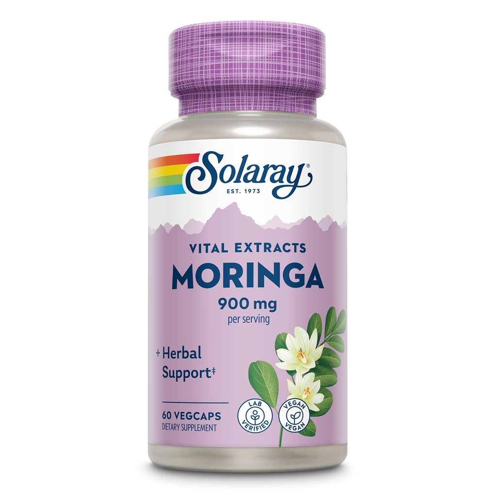 SOLARAY Moringa capsule 900 mg - Moringa Supliment cu 135 mg Saponine - Herbal Support w / Natural Ocurging Vitamine, Minerale, Amino Acids, Vegan, 60-Day Guarantee, 30 Serv, 60 VegCaps