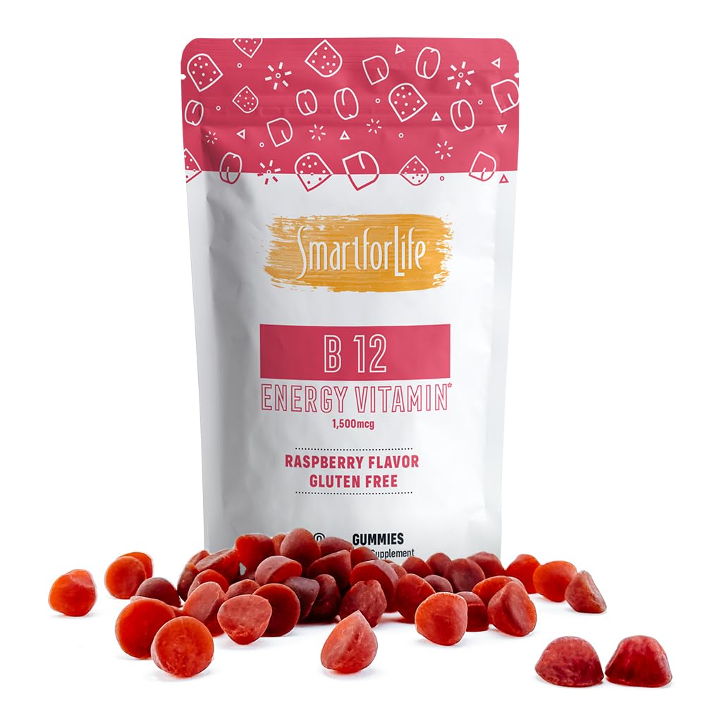 B12 Gummy Vitamine - 1500 mcg vitamina B12 Gume pentru adulți și copii - ajută cu energie, metabolism, sistem nervos de sprijin - aroma de zmeură - 60 Conte - 60 zile de aprovizionare