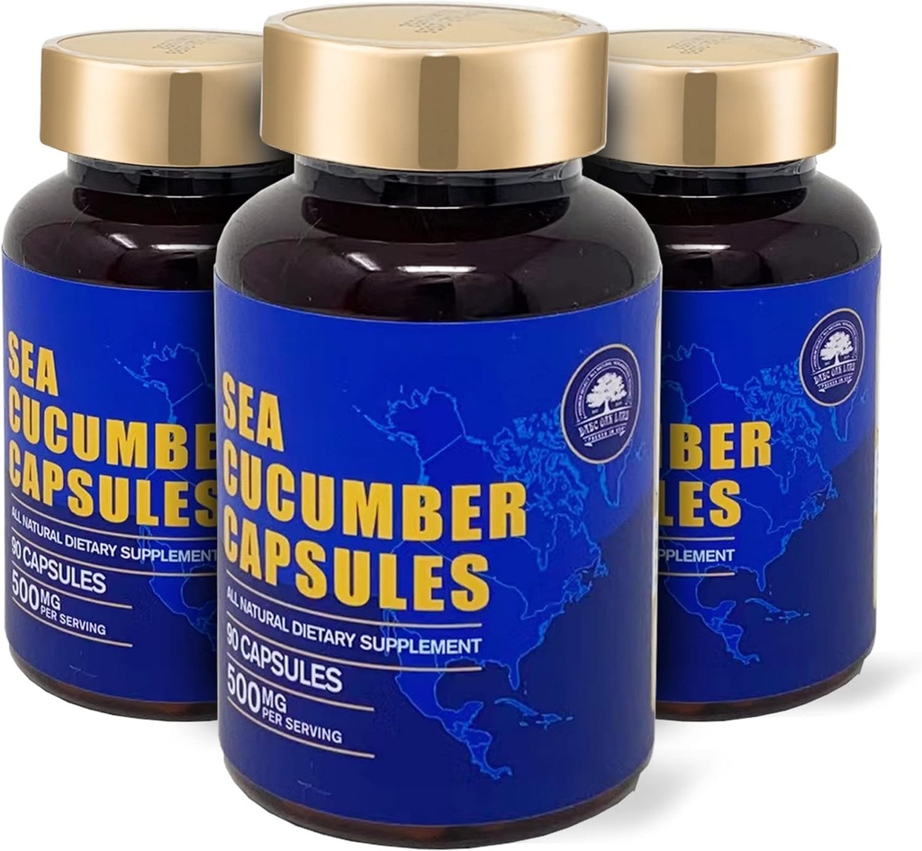 Castravete de mare, capsule salbatice Castravete de mare, Supliment extract natural, Super Antioxidant Natural, Constructor Imun, Protectie cartilage - 90 Capsule, 500mg/Sticle - Trei sticle