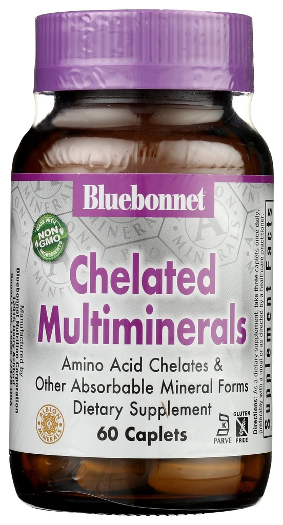 Bluebonnet Nutrition High Potence Multiminerals Chelated, Albion Minerale Chelated, Soy-Free, Gluten-Free, Non-GMO, Kosher Certified, Dairy-Free, 60 Caplets, 20 Servings