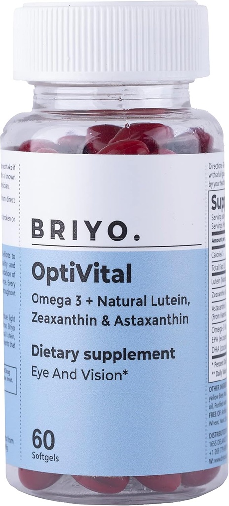 Briyo Optivital Eye Health Supplement with Lutein, Zeaxanthin, Astaxanthin and Omega 3 