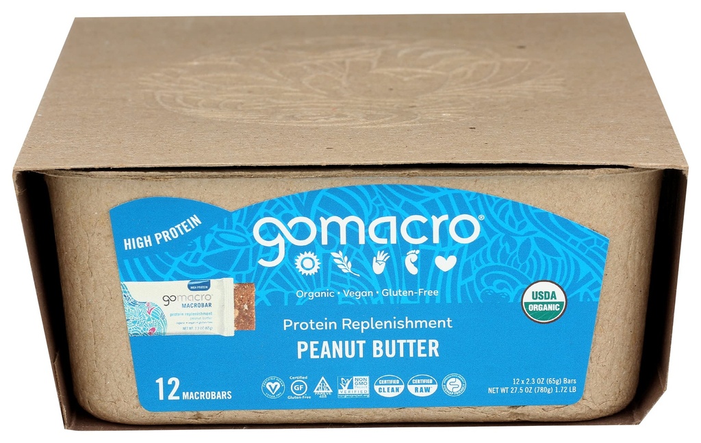 GoMacro MacroBar Organic Vegan Proteine Baruri, Unt de arahide, 2.3 Ounce Bars (Pachet de 12)