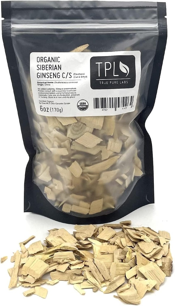 TPL Organic Siberian Ginseng Eleuthero Root uscat C/S 6Oz Premium Quality. Certified Organic. Gluten Free, Non OMG și Vegan