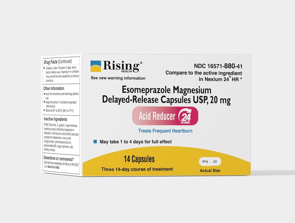 Rising Health - Esomeprazole Magneziu Capsule cu eliberare întârziată, USP - Tratamentul arsurilor frecvente la stomac - 20 mg - 42 Număr de capsule