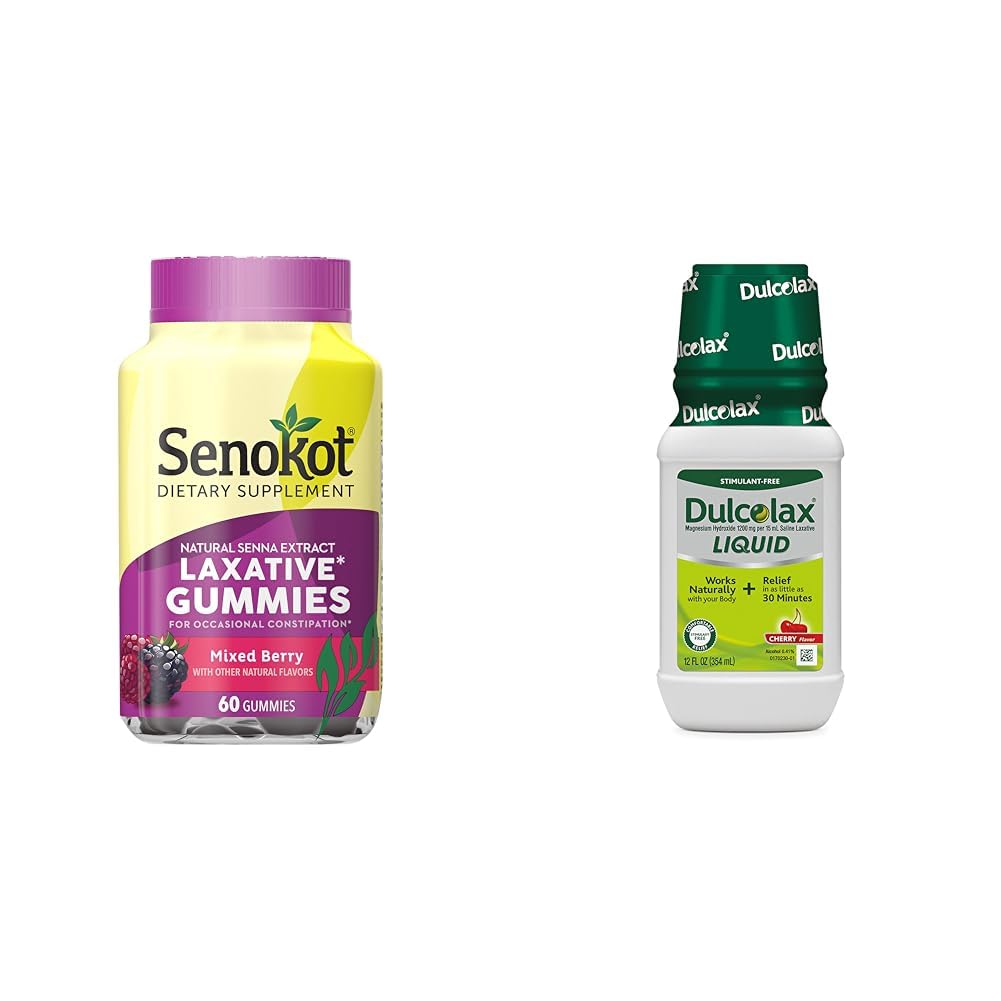Senokot Dietary Supplement Laxative Gummies, Natural Senna Extract, Gentle & Dulcolax Liquid Laxative, Stimulant Free Laxative for Confortable Relief, Cherry Flavor, 12 oz.