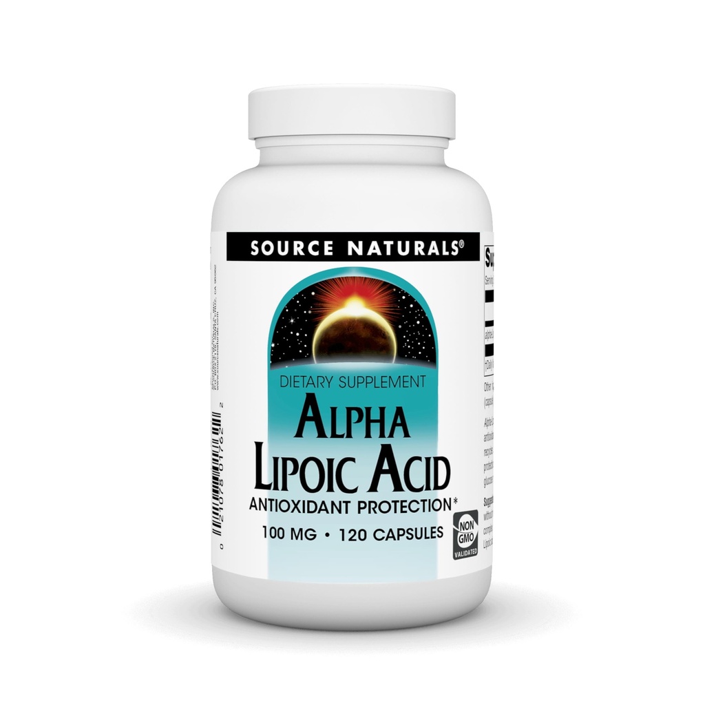 Sursa Naturals Alpha Acid lipoic 100 mg susţine metabolizarea sănătoasă a zahărului, funcţia hepatică şi generarea energiei - 120 capsule