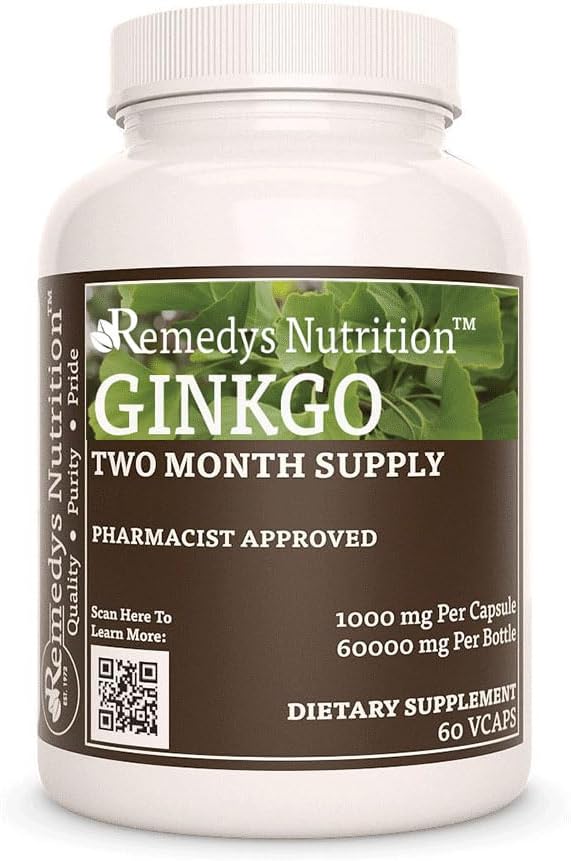 Alimentaţia lui Remedy Ginkgo Biloba 1000 mg, 60 capsule Vegane Supliment alimentar Herbal 