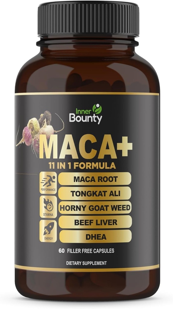 11-in-1 energie Booster & Performance Supliment cu organic Maca Root, Tongkat Ali, Horny Goat buruieni, Ginseng, Tribulus Terrestris & Beef Liver pentru bărbați și femei - 60 Filler capsule libere