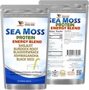 NELCIA natural HERBS Sea Moss Ashwagandha Pulbere de proteine - Natural Irish Sea Moss, Bladderwrack și Brodock Root, Black Seed și Shilaj pulbere (16oz)