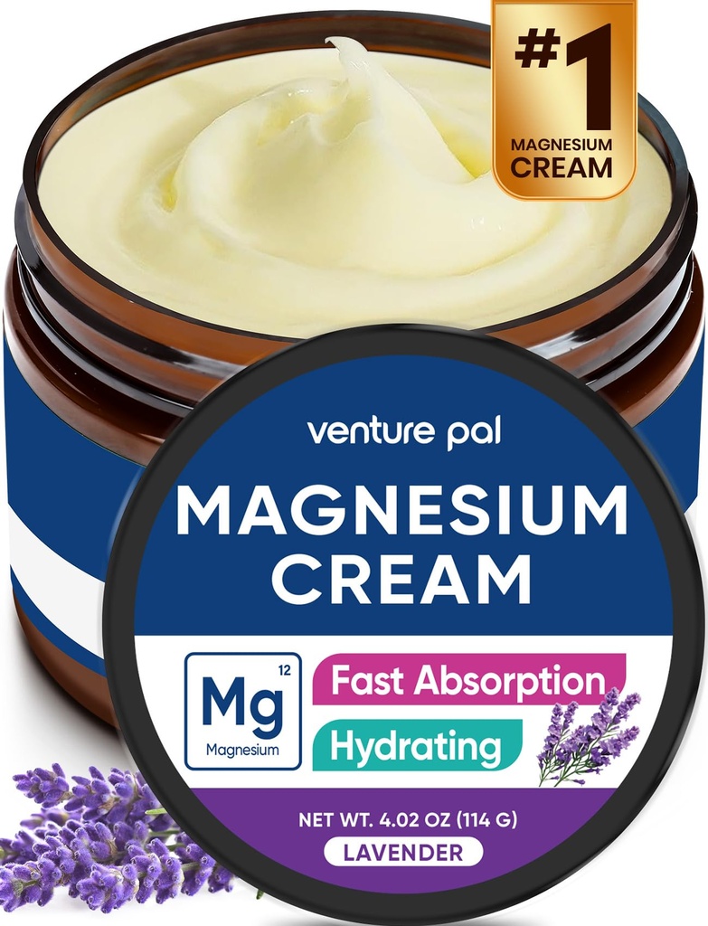 Loţiune de risc Pal Magneziu, Crema de magneziu topic pentru somn, Crampi de picioare & durere, relaxare musculară, calm, Umezeală Supliment cu ulei de cocos, Unt de Shea & Acid hialuronic, Sigur pentru copii