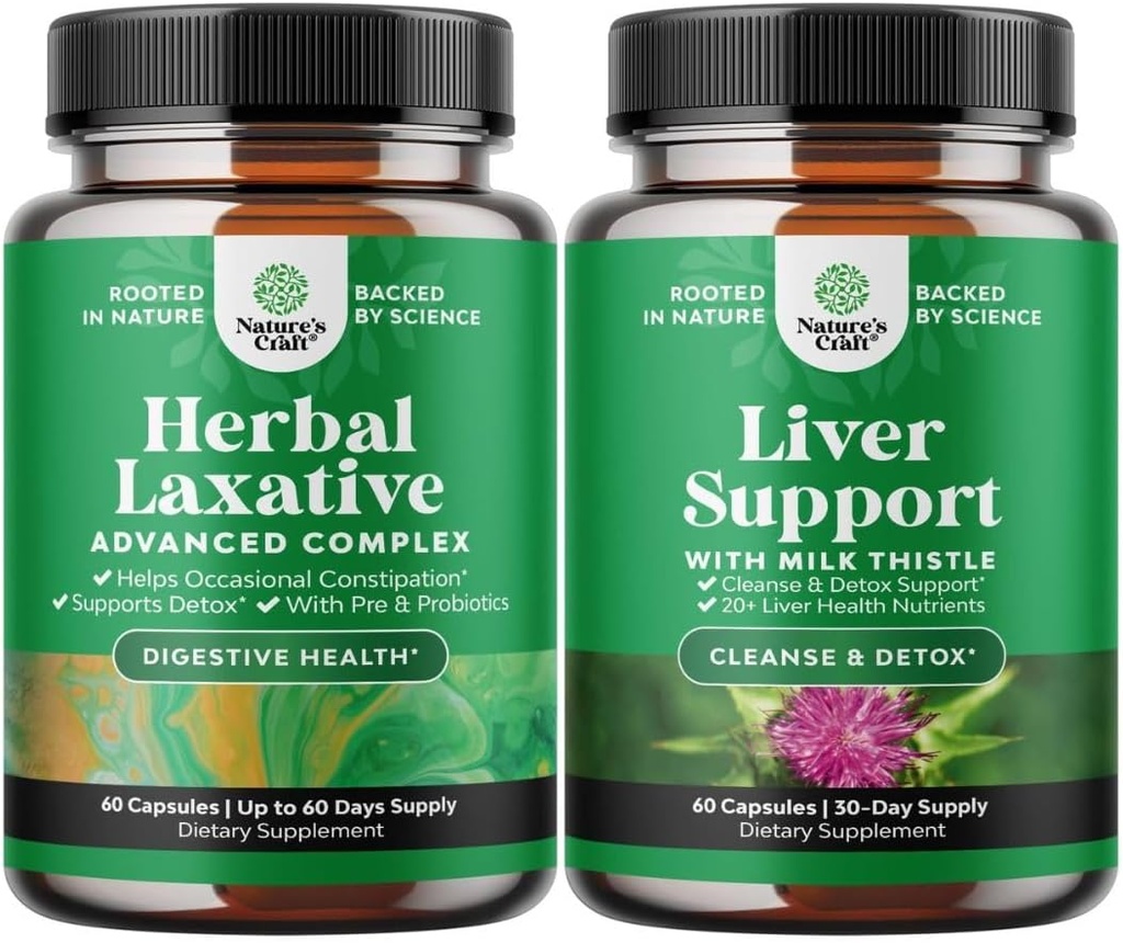 Bundle de capsule laxative din plante cu Probiotice si Milk Thistle supliment de suport pentru ficat - Natural Colon Detox Sistem de suport digestiv - Suplimentul de ficat din plante cu Silymarin lapte