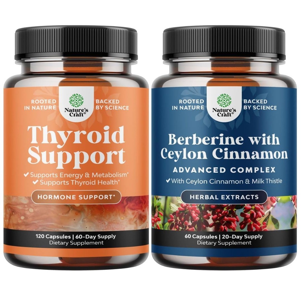 Bundle of Herbal Tiroidal Supplement of Herbal Supplement of Hormon Echilibru şi echilibru Berberine Plus 1200mg Per Serving Complex - Antioxidant Berberine cu scorţişoară ceylon