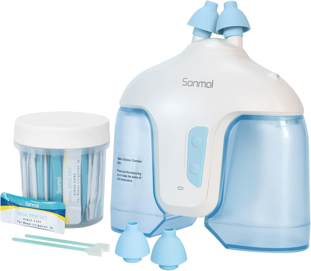 Sistem de irigare nazale cu 50 Pachete de sare (albastru), Sinus Clătire Masina, Curatare nas pentru Sinus Adult, Spălător nas Nasal Clătire Sinus Relief Masina