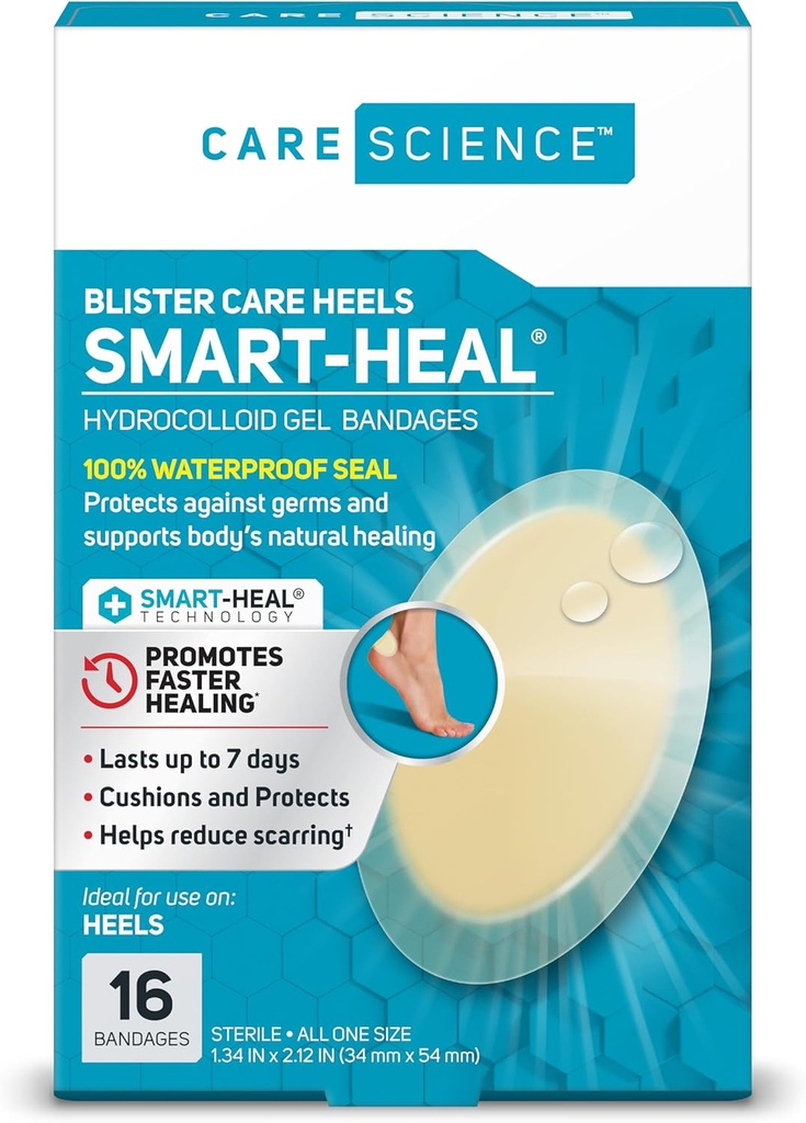 Care Science Smart Heal Bandaje de gel hidrocoloid pentru tocuri, 1.3 in x 2.1 in, 16 Conte