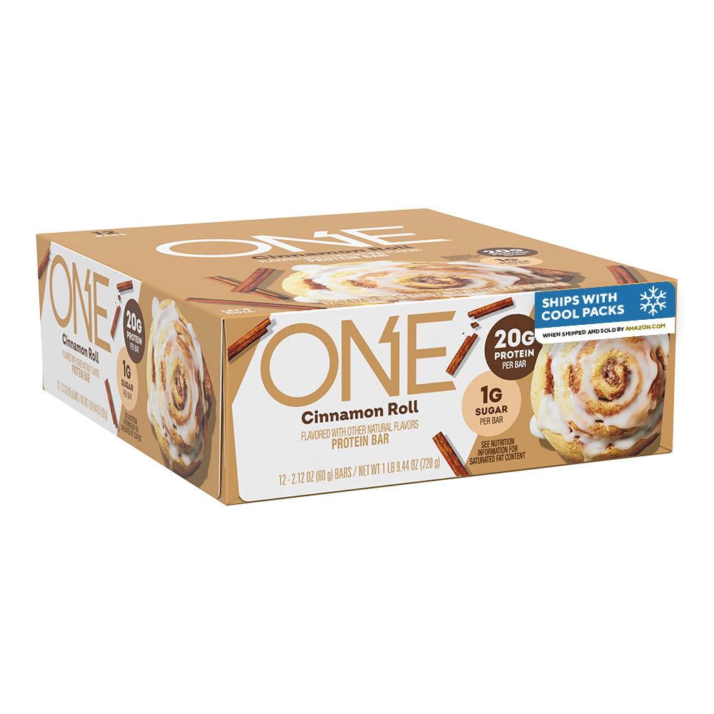 One Proteine Bars, Cinnamon Roll, Gluten Free cu 20g Proteina si 1g Zahăr, Cămar Capsator, 2,12 oz (12 Conte), Ambalaj mai Vary