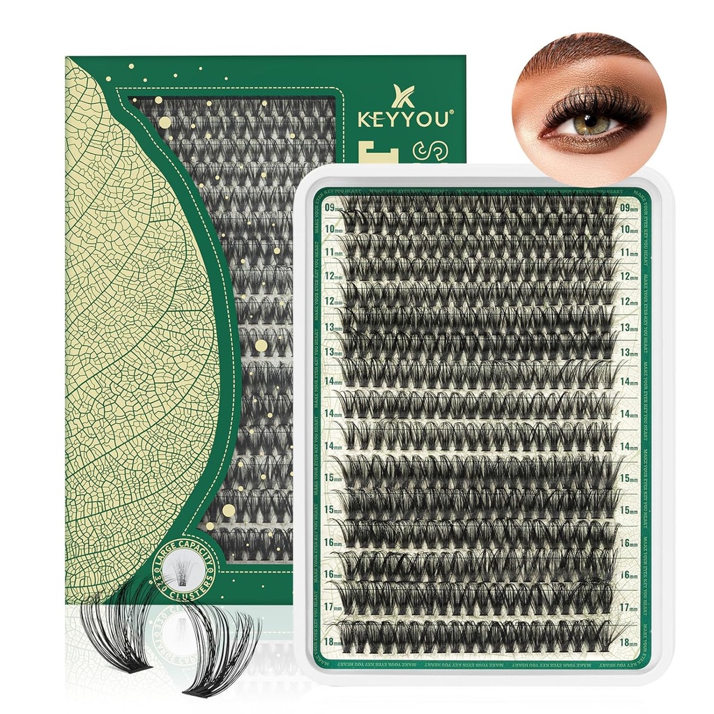 Clustere Lash 280Pcs Clustere de gene KEYYOU 60D D Curl 9-18MIX Clustere Lashes Thick Super Soft Wispy DY Extensie de gene la domiciliu (60D-D,9-18MIX)