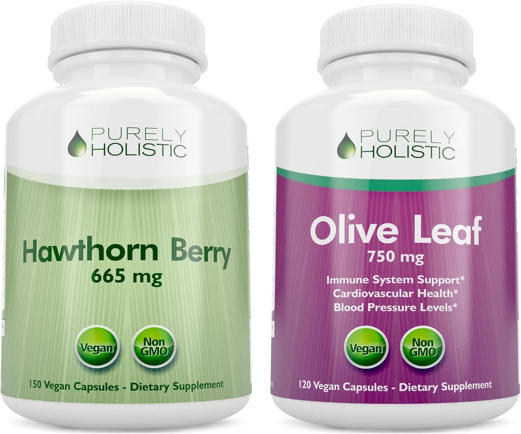 Pur Holistic Hawthorn Berry 665mg + extract de frunze de măsline 750mg Bundle + 270 capsule Vegan - Made in the USA