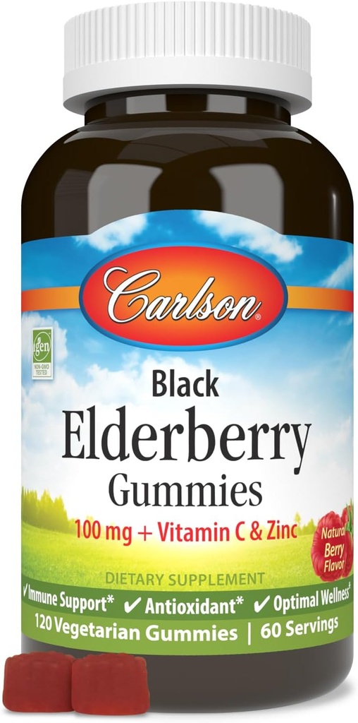 Carlson - Gume negre de soc, cu vitamina C & Zinc, suport imunitar, 120 gume