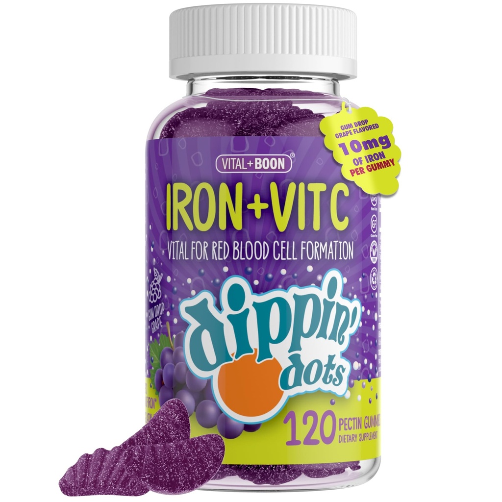 Fier cu vitamina C & B12 Gummies (120 Count) Vital pentru formarea celulelor roșii din sânge 