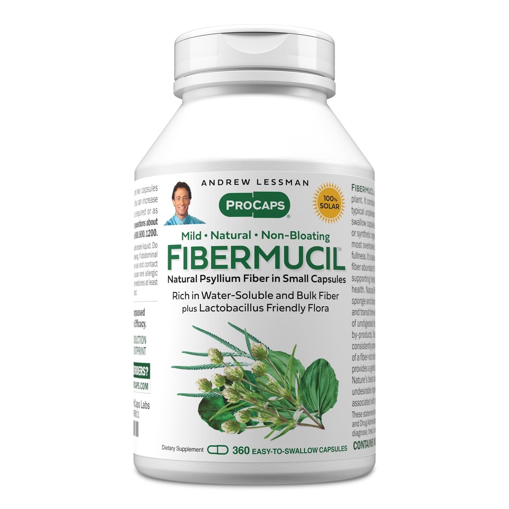 ANDREW LESSMAN Fibermucil 360 Capsule - Psyllium Husk Powder. Promovează cu blândeţe Regularitatea şi Sănătatea Digestivă. Bogat în Fiber. Uşor, uşor, eficient. Fără aditivi. Capsule mici uşor de înghiţit