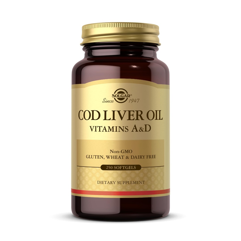 Solgar Cod Ulei de ficat - 250 Softgels - Provoacă vitamine A & D - non-GMO, gluten gratuit - 250 Serviri