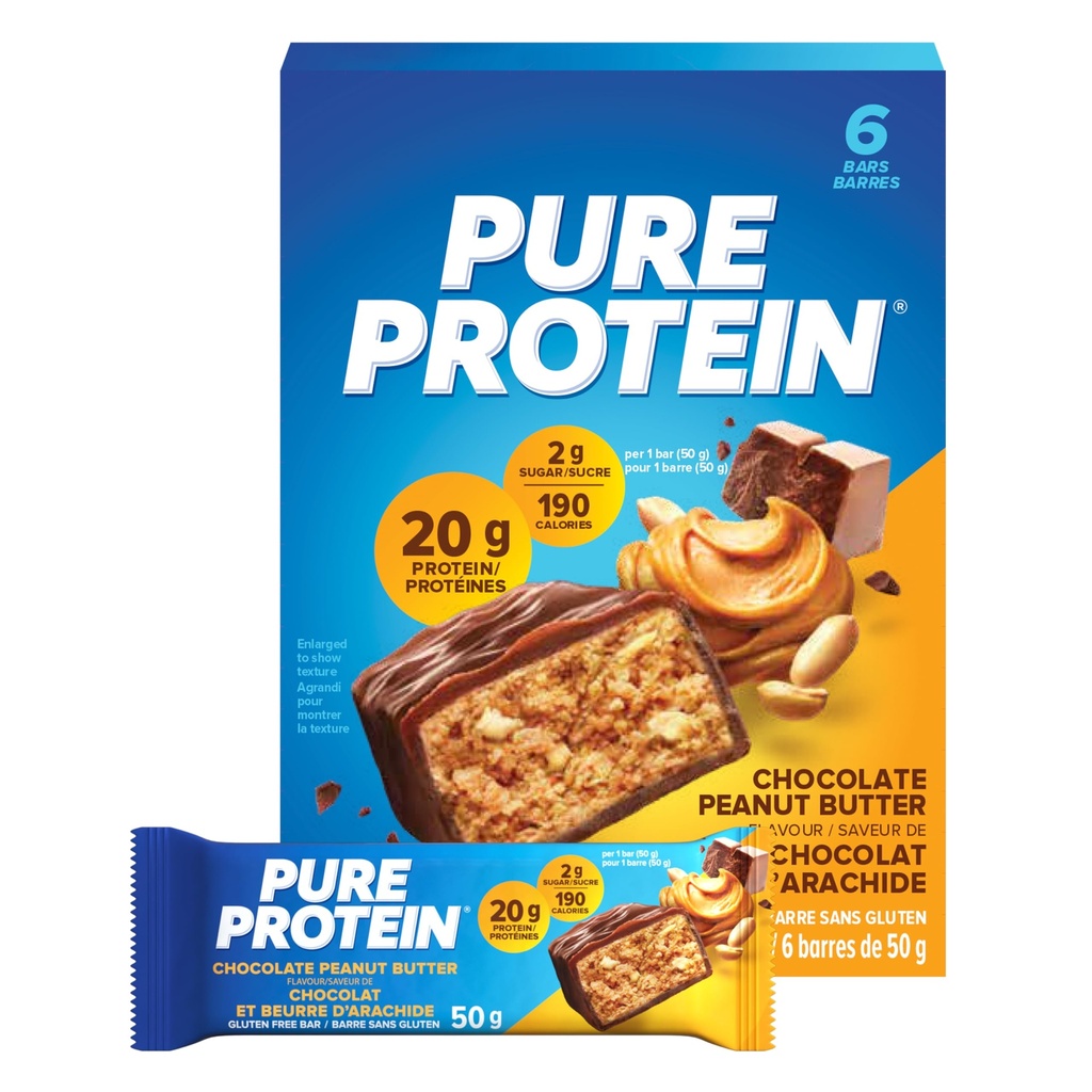 Baruri de proteine pure, Gluten gratuit, Snack Bars, Unt de arahide de ciocolată, 50 gram, 6 Conte, {Importat din Canada}