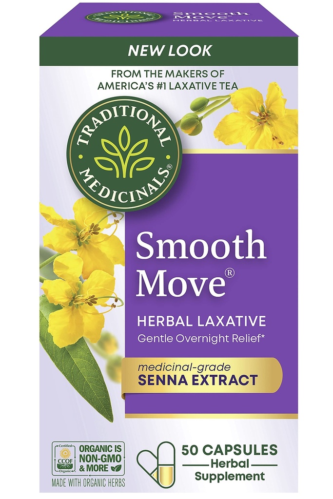 Medicamente tradiționale - capsule laxative cu mișcare netedă - conține Senna organică - Relief de constipație naturală din plante - 50 capsule (1 ambalaj)