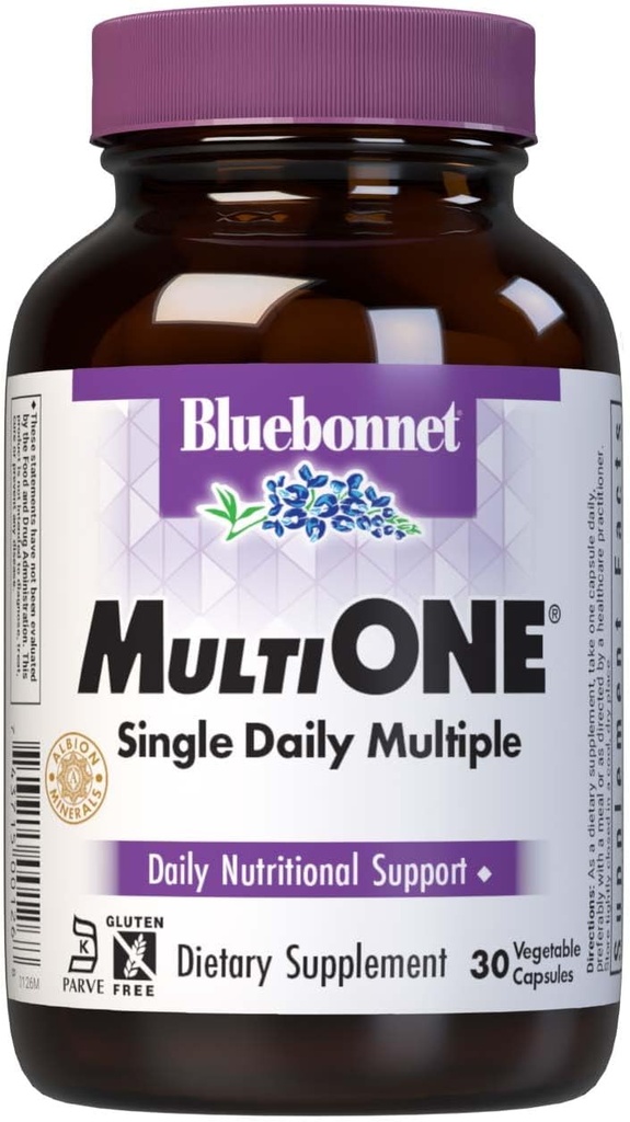 Bluebonnet Nutrition Mult One (cu fier), Daily Nutritional Support*, Vegetarian Friendly, Kosher Certified, Gluten-Free, Dairy-Free, 30 Capsule vegetale, 30 Serviri
