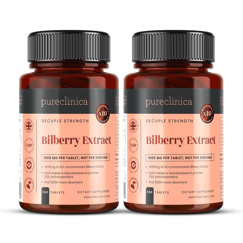 pureclinica Extract de afine 10.000mg x 360 comprimate (2 flacoane) - 10 X mai mult Anthyanidins w/ 5mg Extract de piper negru