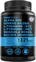 12-in-1 Nootrop Ginkgo Biloba pentru suport cerebral, memorie și concentrare - B12, Alpha GPC, L Theanin și suplimente coline cu Bioperine Non Cafeinated 1321mg (60ct)