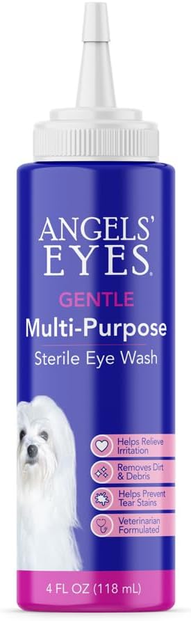 Angels' EYES Multi-Purpose Steril Eye Wash 4 oz Eye Cleaner and Clătite, Tear Stain Reductor pentru Alergii, Debris, Mucus, Irritation and Weepy Eyes pentru toți câinii cu acid boric