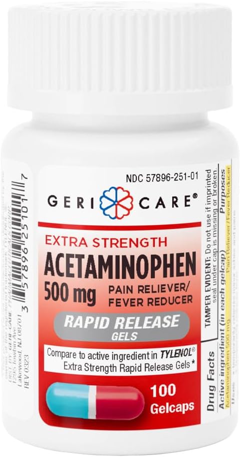 Gericare Extra Putere Acetaminofen 500 mg Rapid eliberare Gelcaps, Durere Relief 100 Conte (Pachet de 1)