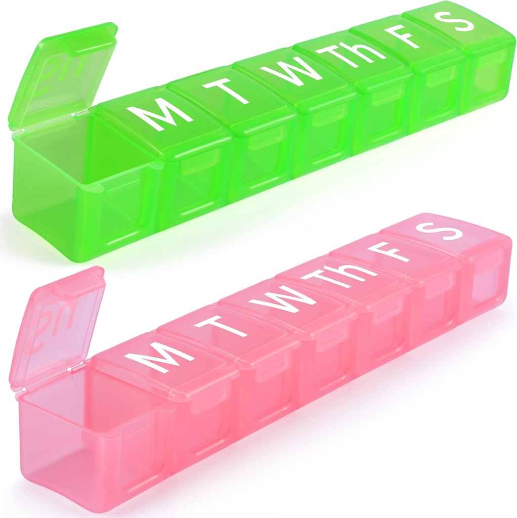 2 Pack Extra Large Weekly Pill Organizator, BPA gratuit Pilula Cutie 7 zi cu XL Compartimentare pentru uleiuri de pește, Travel Friendly Medicina Organizator Caz Pilula pentru vitamine, Suplimente