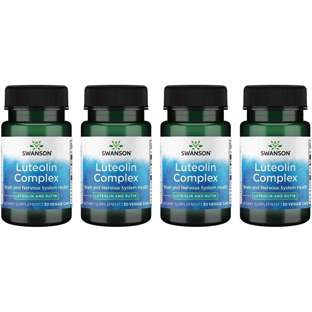Swanson Luteolin Complex w/Rutin - Brain Supplement Promovarea memoriei, Mood & Cognitive Health - Formula naturală pentru a ajuta la menținerea sistemului nervos - (30 Veggie Capsule) 4 Pack