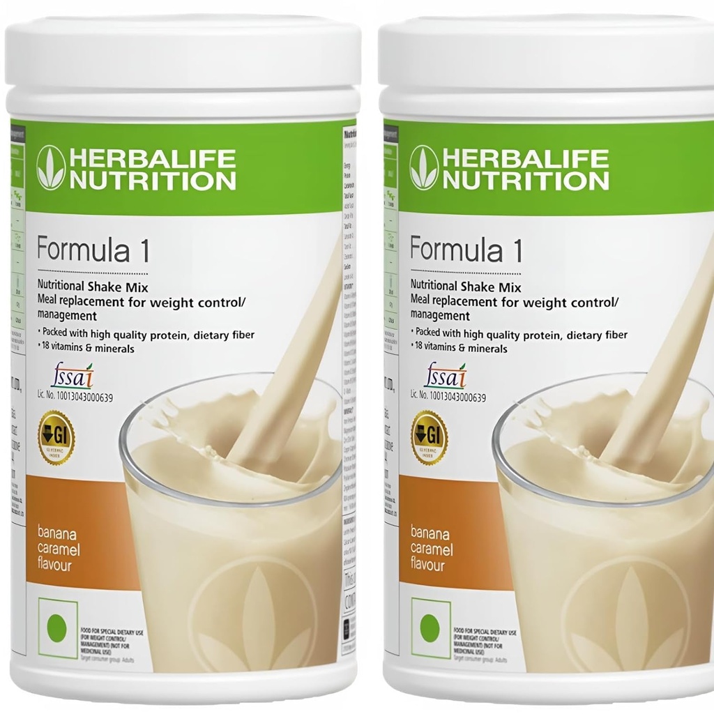 Herbalife Formula 1 Shake Mix nutritional - Pachet de 2, 500 g Fiecare - Herbalife Shake - Herbalife Proteine Powder - Herbalife Pierdere in greutate Inlocuirea mesei (Banana - Banana)