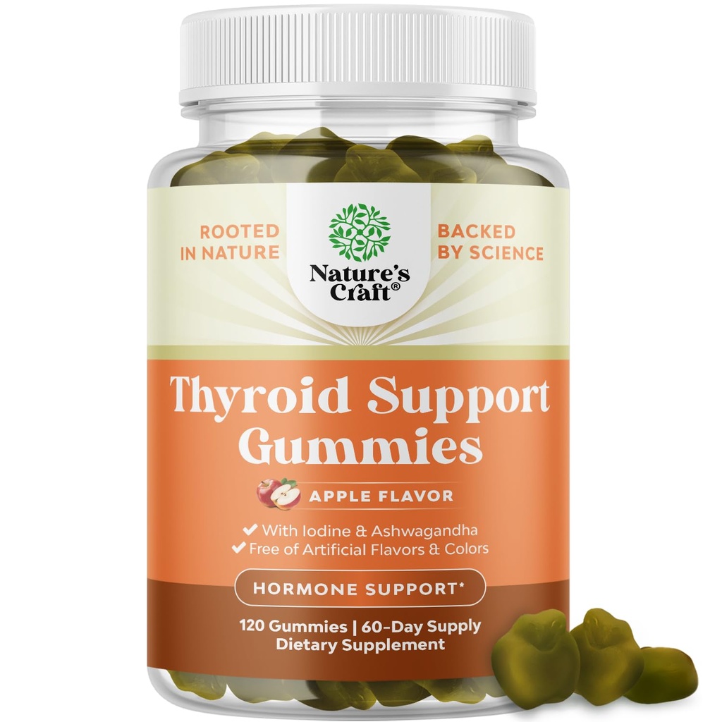 Natures Craft Vegan tiroida Gummies cu Moss mare - gume de sprijin tiroidian pentru sprijin cuprinzător pentru bărbați și femei cu seleniu iod și alte vitamine potent - Gelatină-liber non-GMO 120